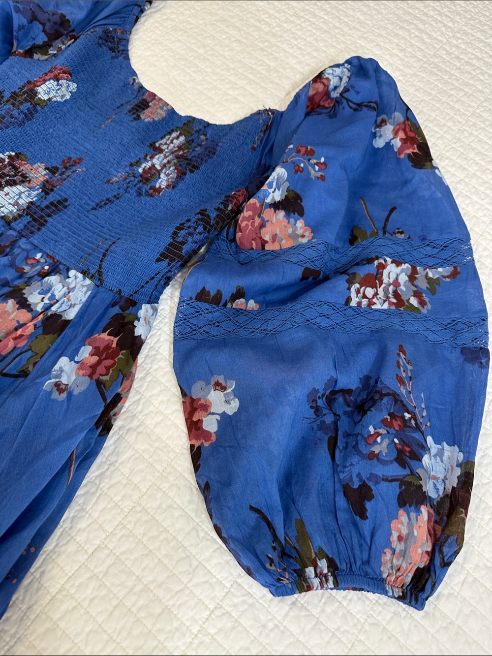 Free People Morning Glory Maxi Dress Blue Floral Maxi Dress Smocked NWT wedding - Picture 6 of 11